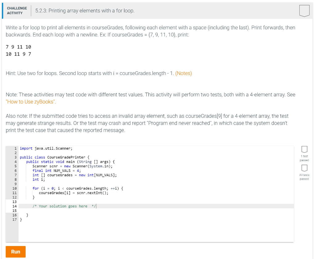 Solved IN JAVA Write a for loop to print all elements in | Chegg.com