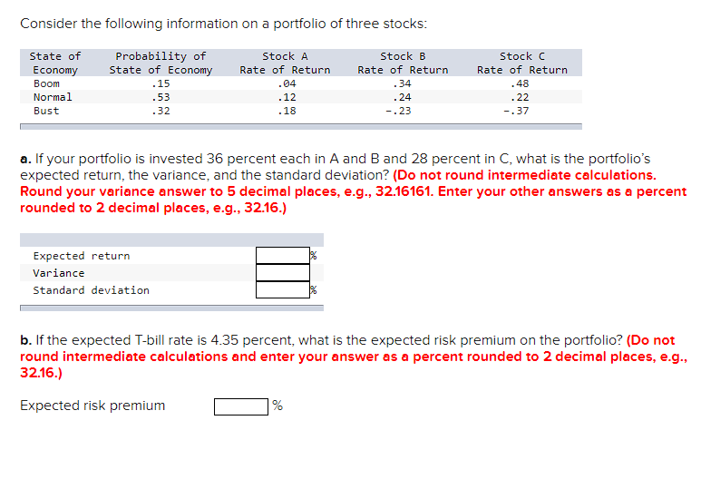 Solved Consider the following information on a portfolio of | Chegg.com