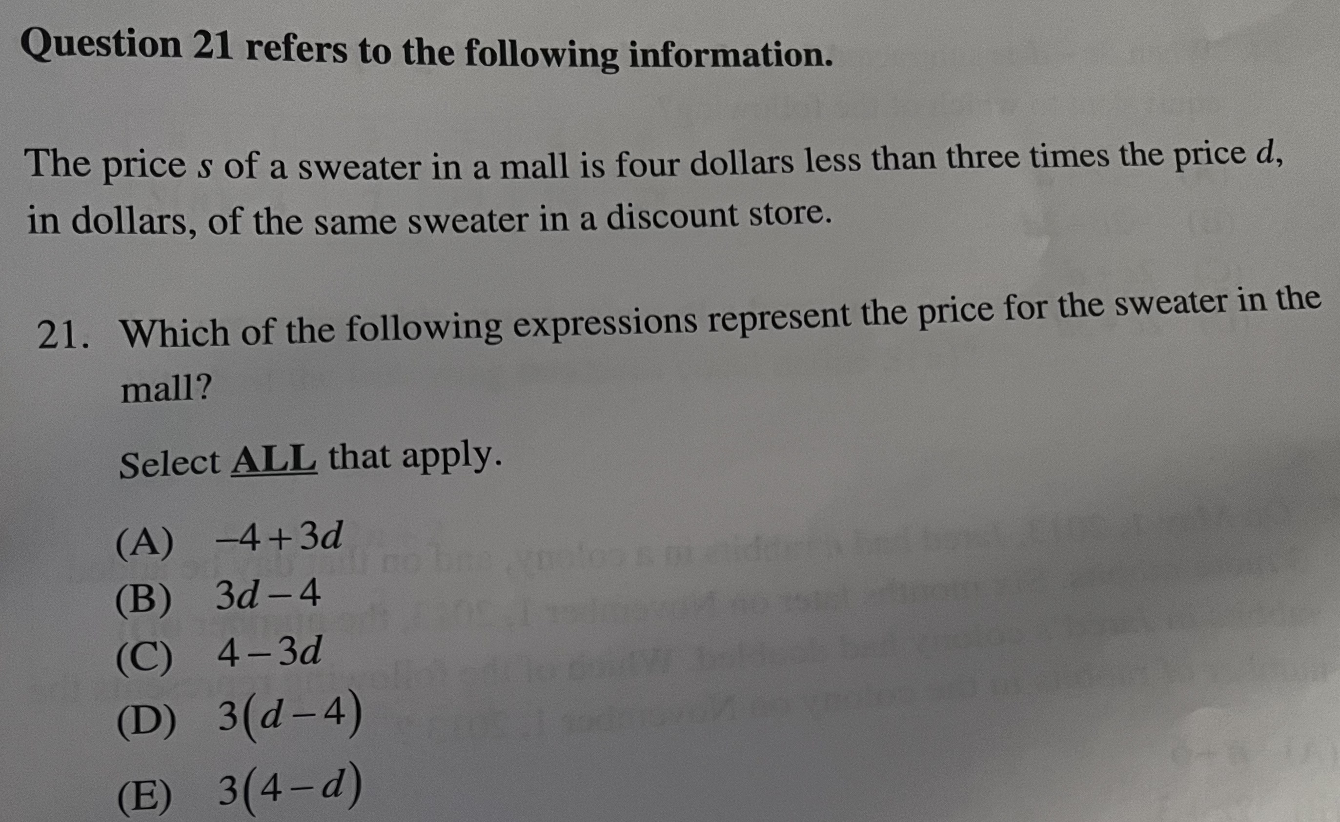 Solved Question 21 refers to the following information. The | Chegg.com