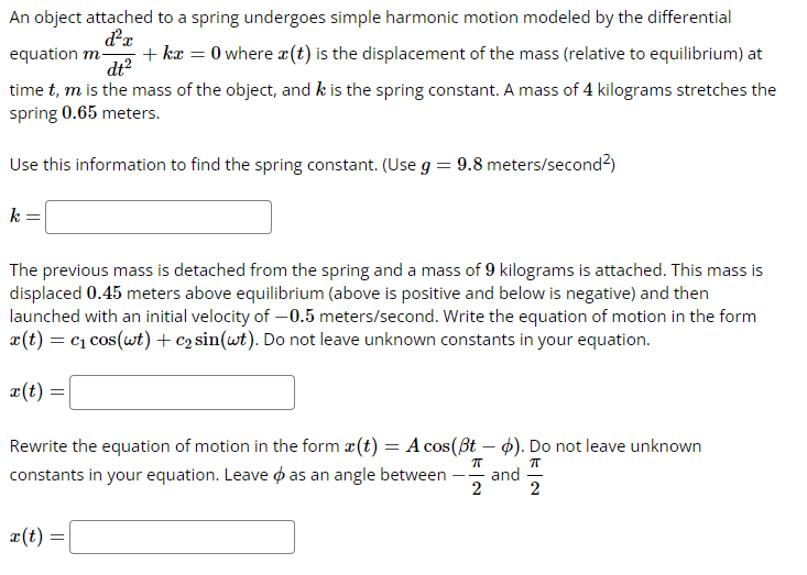 Solved An object attached to a spring undergoes simple | Chegg.com