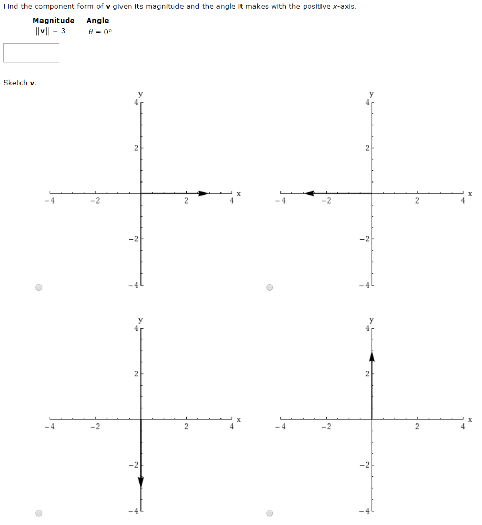 Solved Find The Component Form Of V Given Its Magnitude And Chegg Com