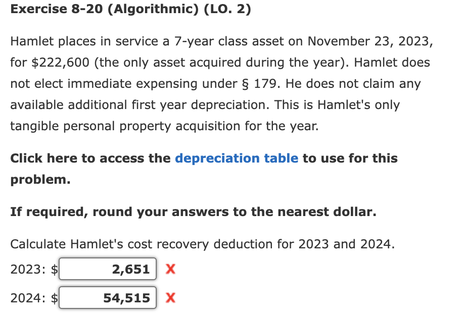 Solved Hamlet places in service a 7year class asset on