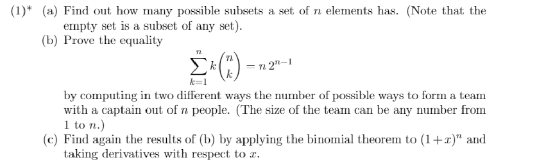 Solved (1)* (a) Find out how many possible subsets a set of | Chegg.com