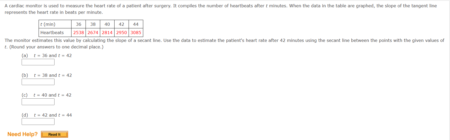 Solved represents the heart rate in beats per minute. t. | Chegg.com