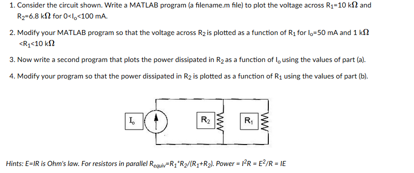 Solved 1. Consider the circuit shown. Write a MATLAB program | Chegg.com