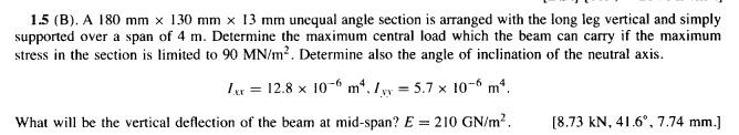 Solved х 1.5 (B). A 180 mm x 130 mm x 13 mm unequal angle | Chegg.com