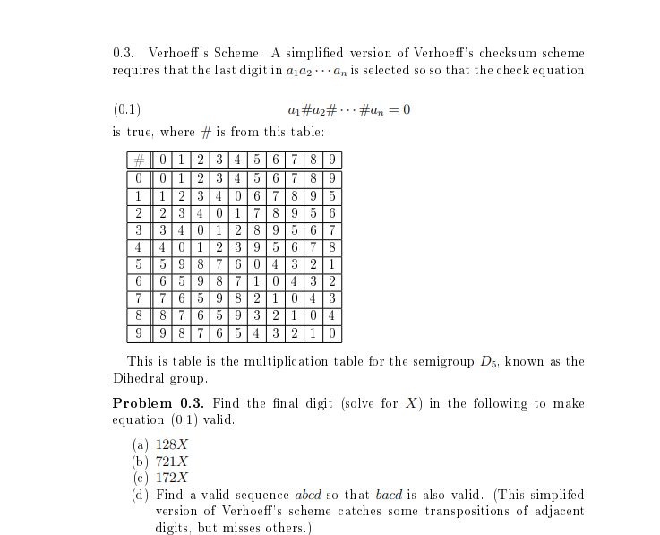 Solved 0.3. Verhoeff's Scheme. A simplified version of | Chegg.com