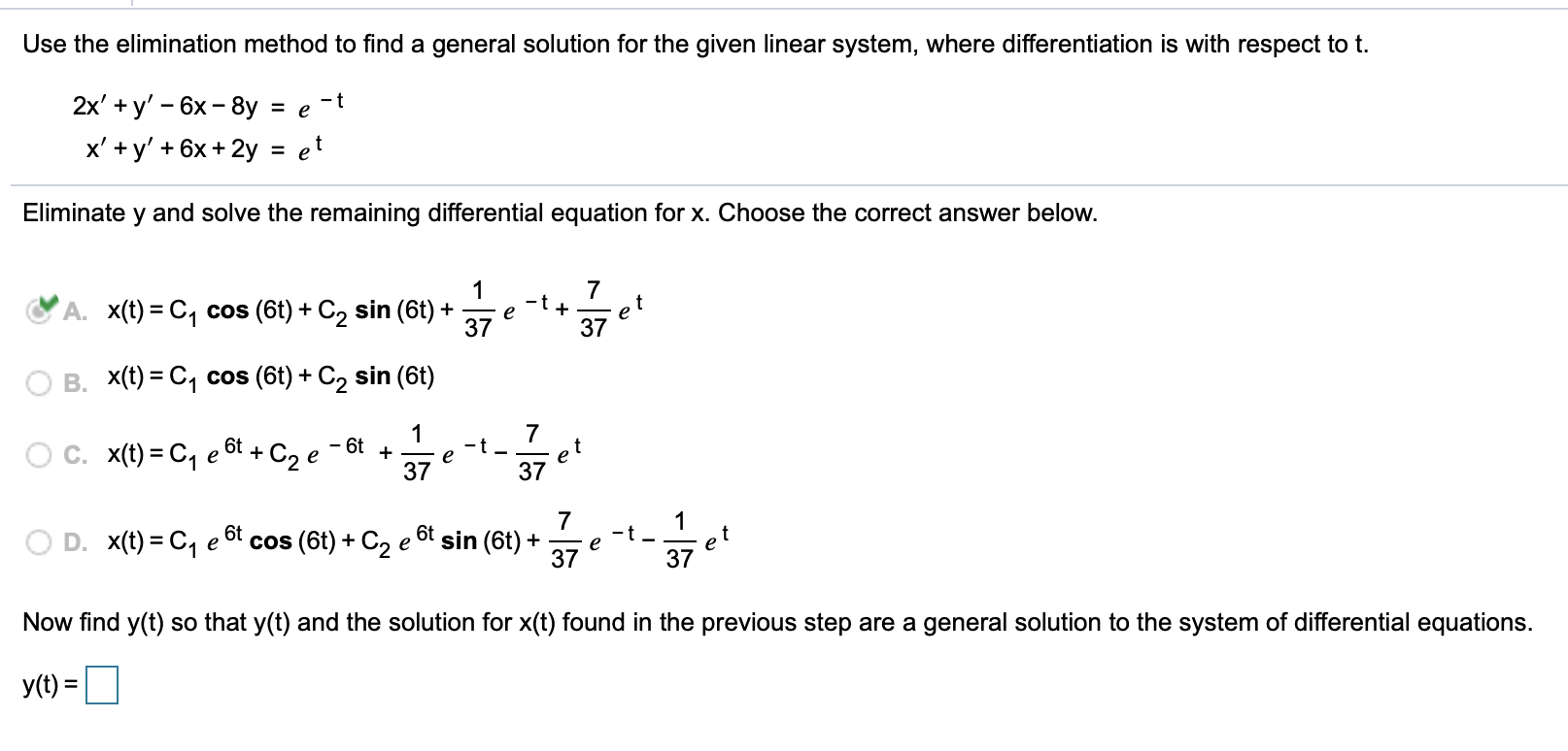 Solved Use the elimination method to find a general solution | Chegg.com