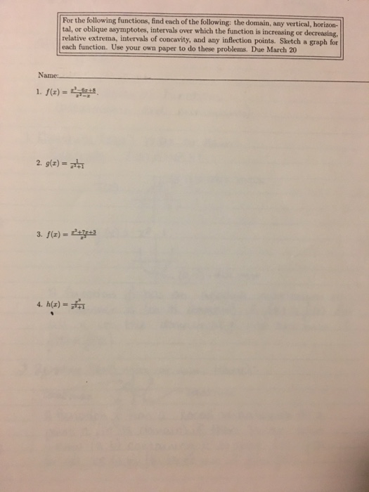Solved For the following functions, find each of the | Chegg.com