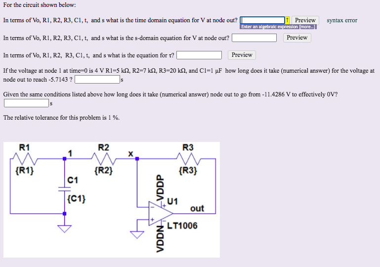 Solved For the circuit shown below: In terms of Vo, R1, R2, | Chegg.com