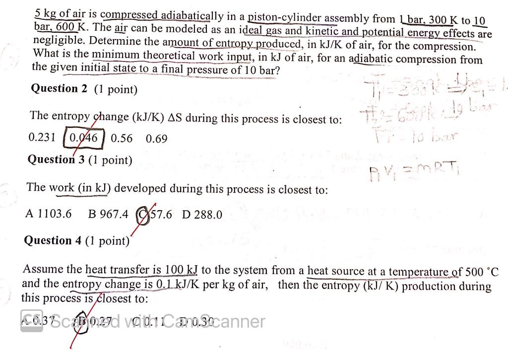 Solved 5 kg of air is compressed adiabatically in a