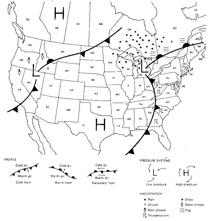 Solved 1) Examine the surface weather map presented in Map | Chegg.com