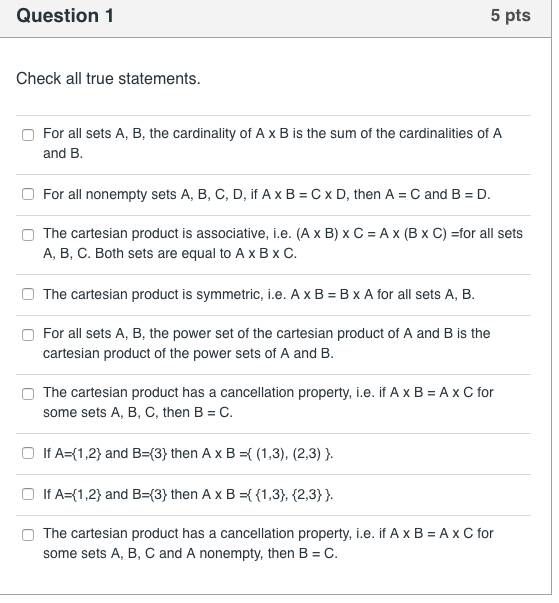 Solved Question 1 5 pts Check all true statements. O For all | Chegg.com