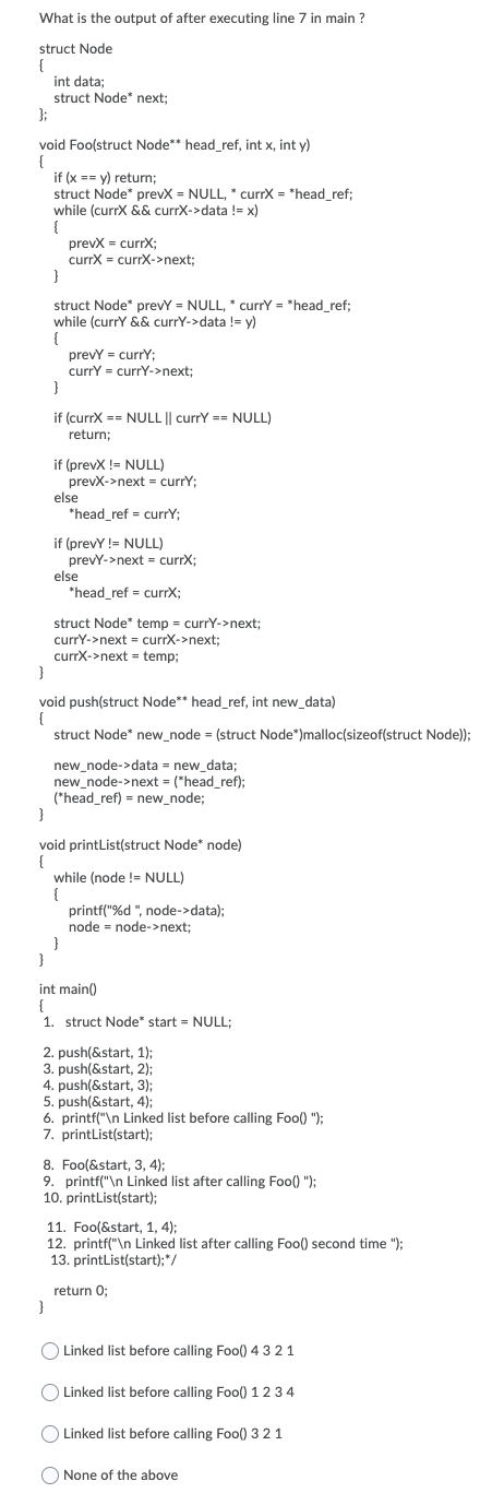 Solved What is the output of after executing line 7 in main | Chegg.com