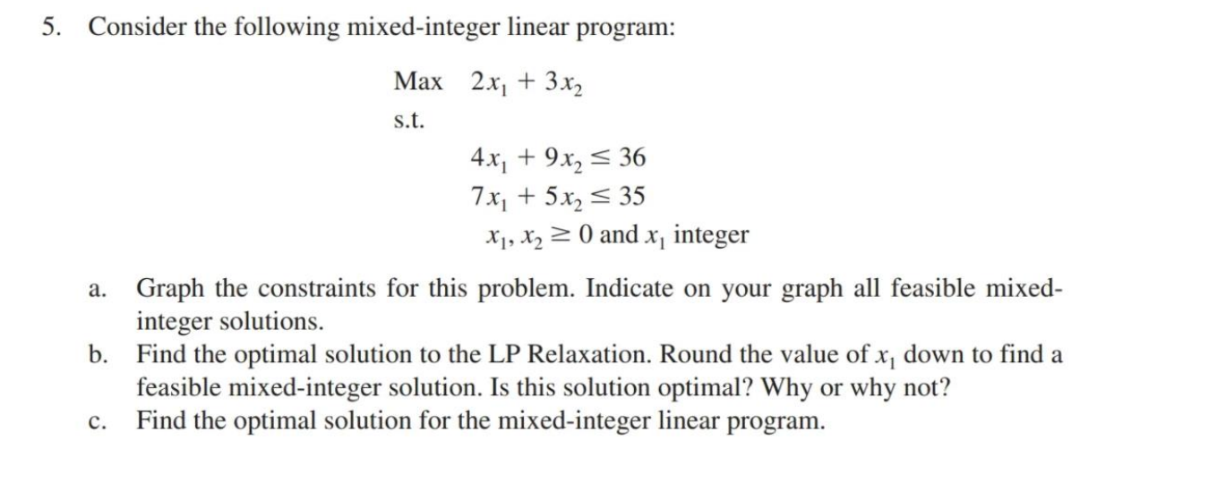 Solved 5. Consider the following mixed-integer linear | Chegg.com
