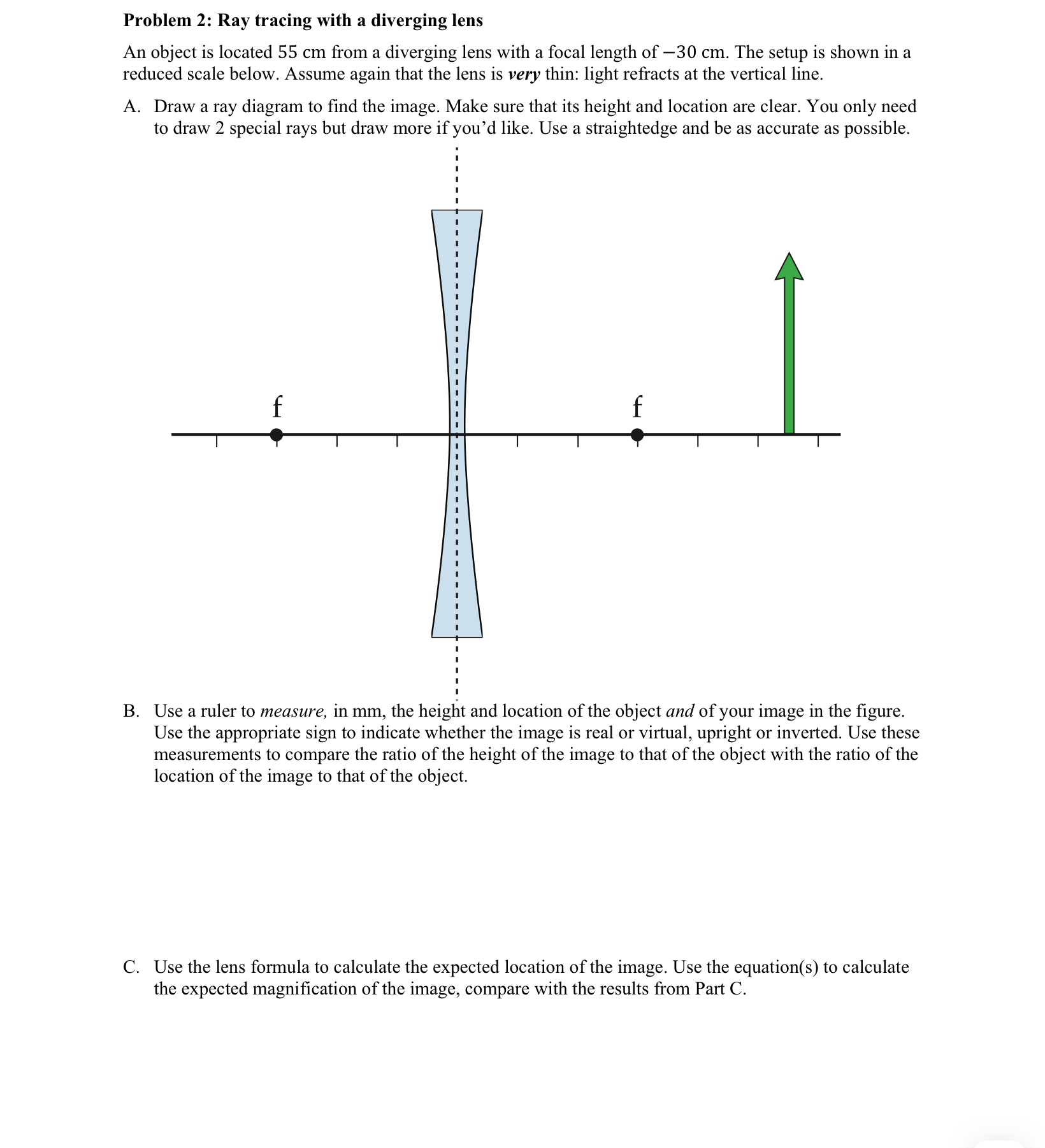 Solved Problem 2: Ray tracing with a diverging lens An | Chegg.com