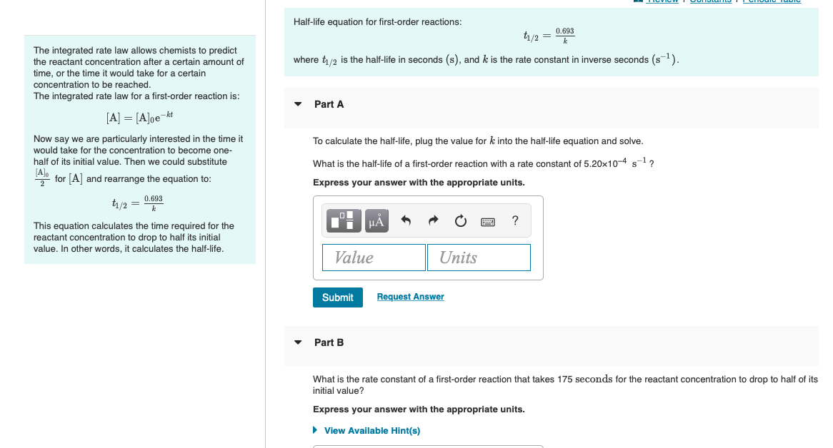 Solved Halflife equation for firstorder reactions 0.693