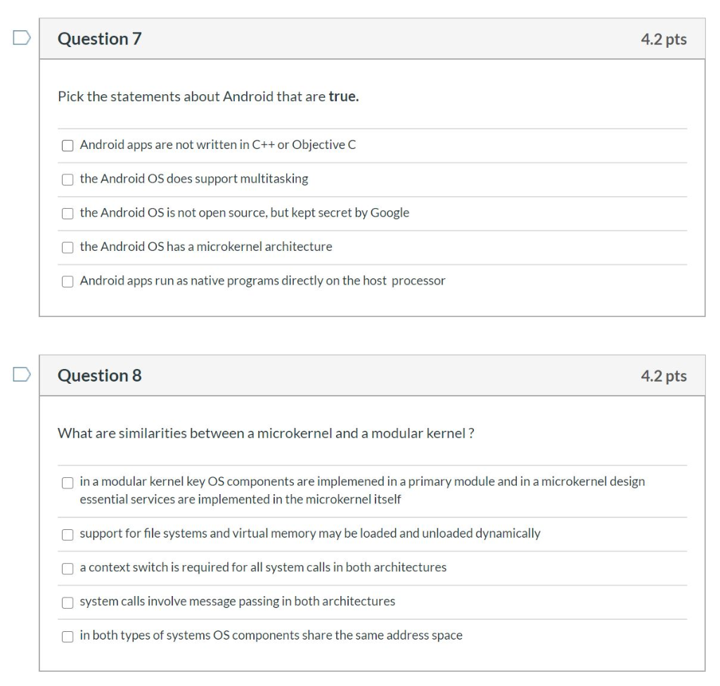 Solved Question 7 4.2 pts Pick the statements about Android | Chegg.com