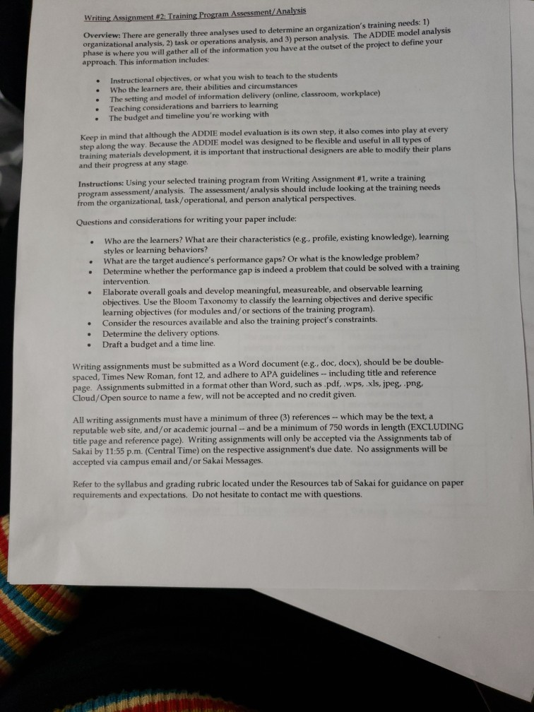 Solved Assessment/Analysis Writing Assignment #2: Training P | Chegg.com