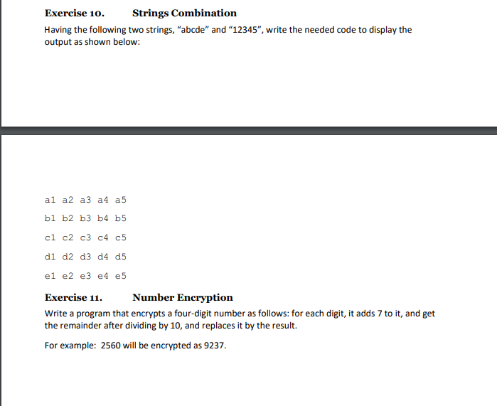 Solved Exercise 10. Strings Combination Having The Following | Chegg.com