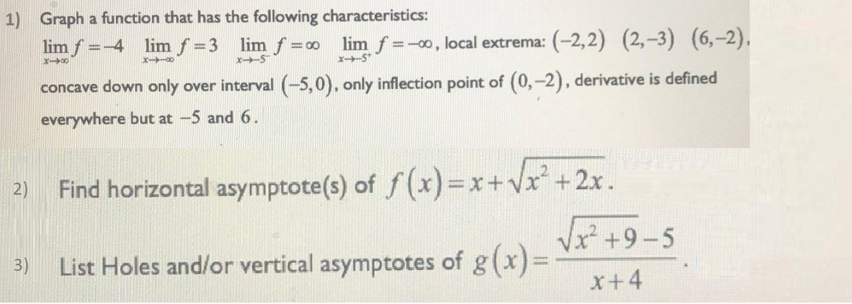 Solved X>00 X0 X-5 x 5+ 1) Graph a function that has the | Chegg.com