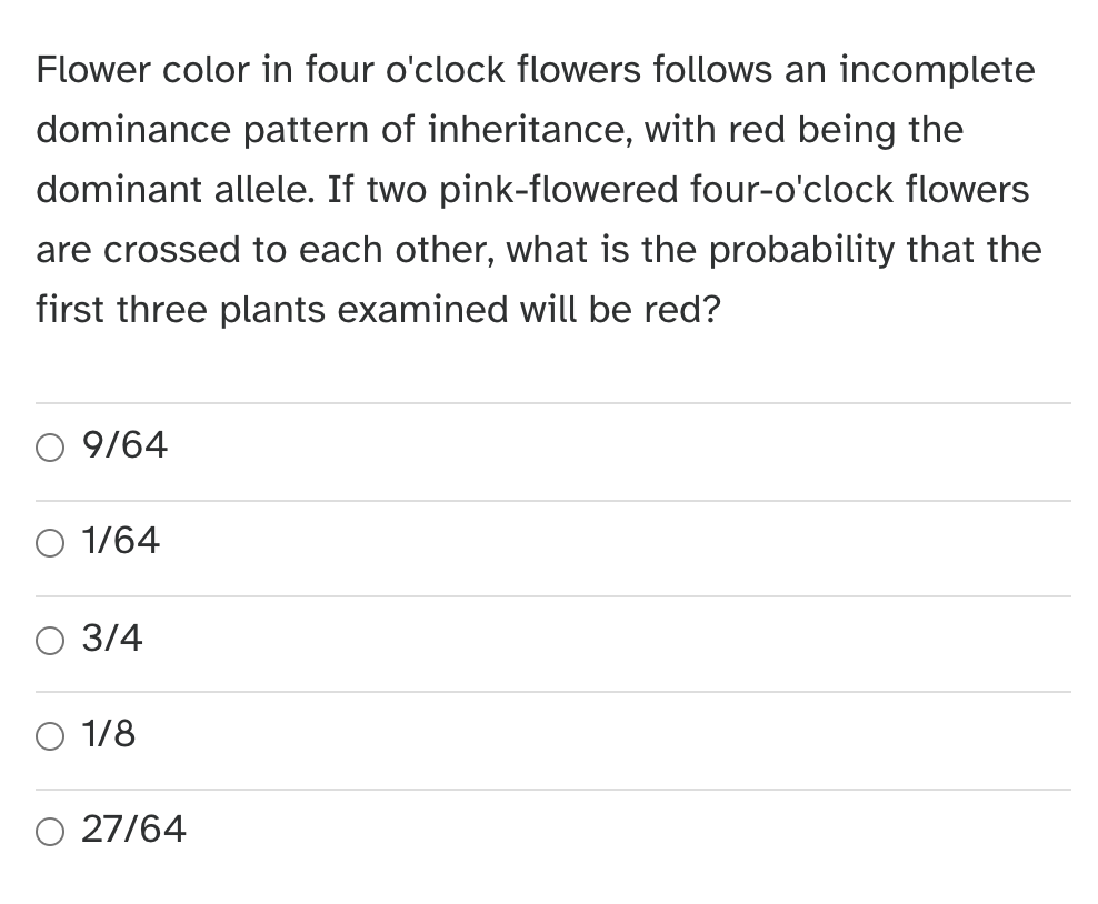 Solved Flower color in four o'clock flowers follows an