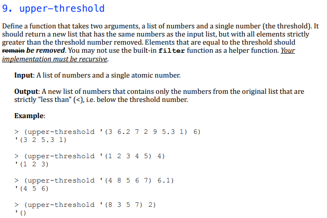 Solved 9. upper-threshold Define a function that takes two | Chegg.com