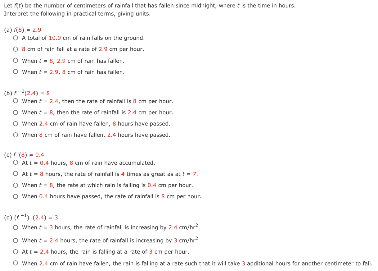 Solved Let f(t) be the number of centimeters of rainfall