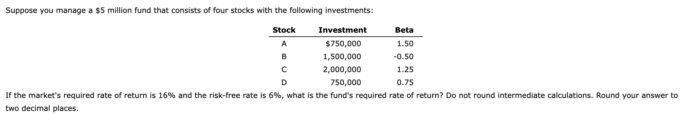 Solved Suppose you manage a $5 million fund that consists of | Chegg.com