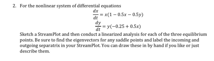 Solved 2. For the nonlinear system of differential equations | Chegg.com