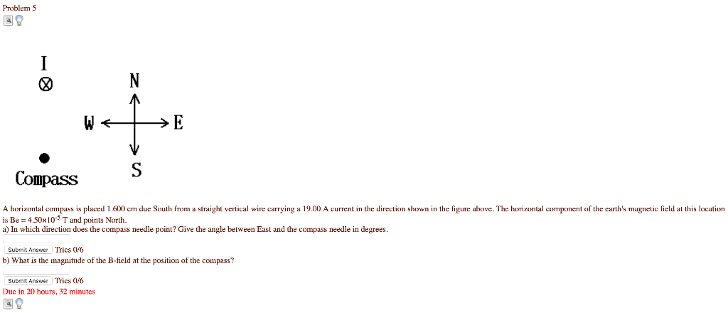 Solved A horizontal compass is placed 1.600 cm due South | Chegg.com