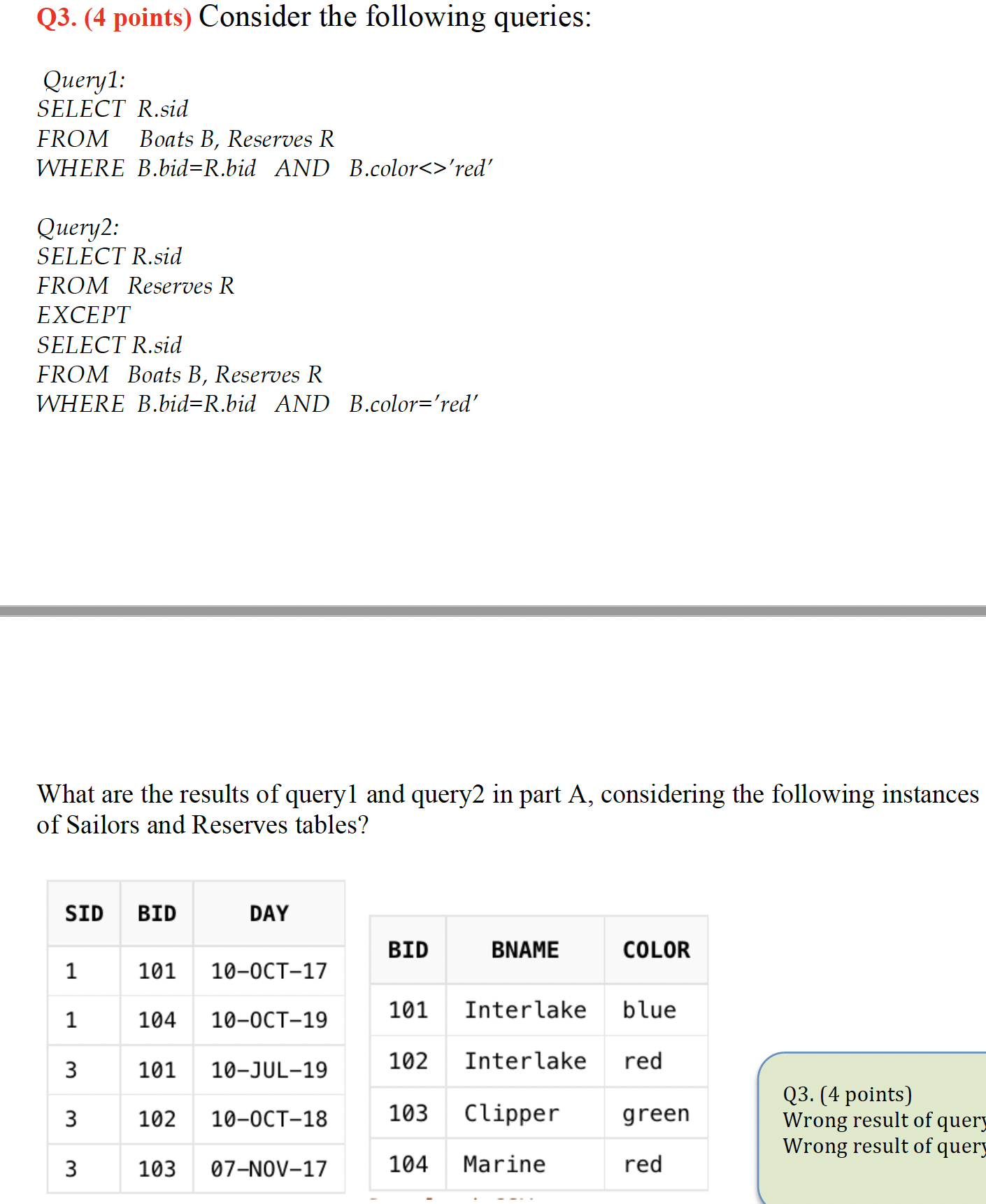 Solved What are the results of query 1 and query 2 in part | Chegg.com