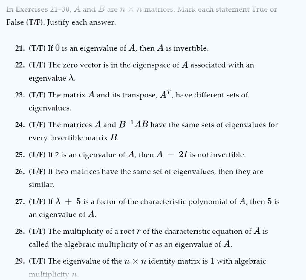 Solved In Exercises 21-30, A And B Are N×n Matrices. Mark | Chegg.com