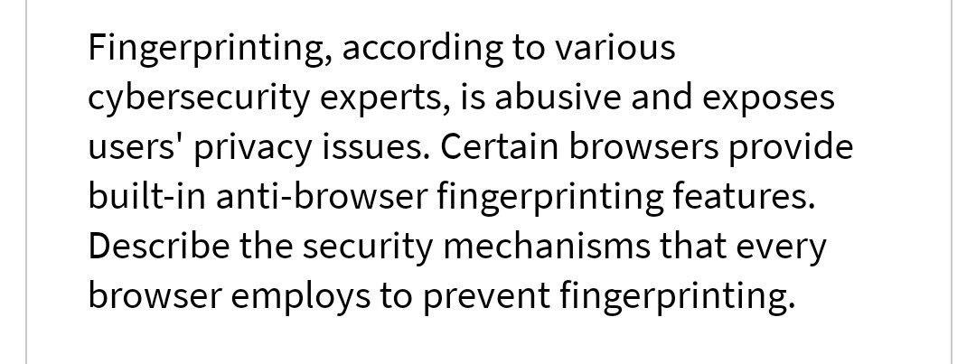 Solved Fingerprinting, According To Various Cybersecurity | Chegg.com