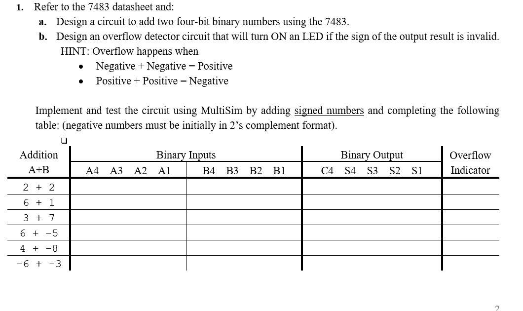 Solved 1. Refer to the 7483 datasheet and: a. Design a | Chegg.com
