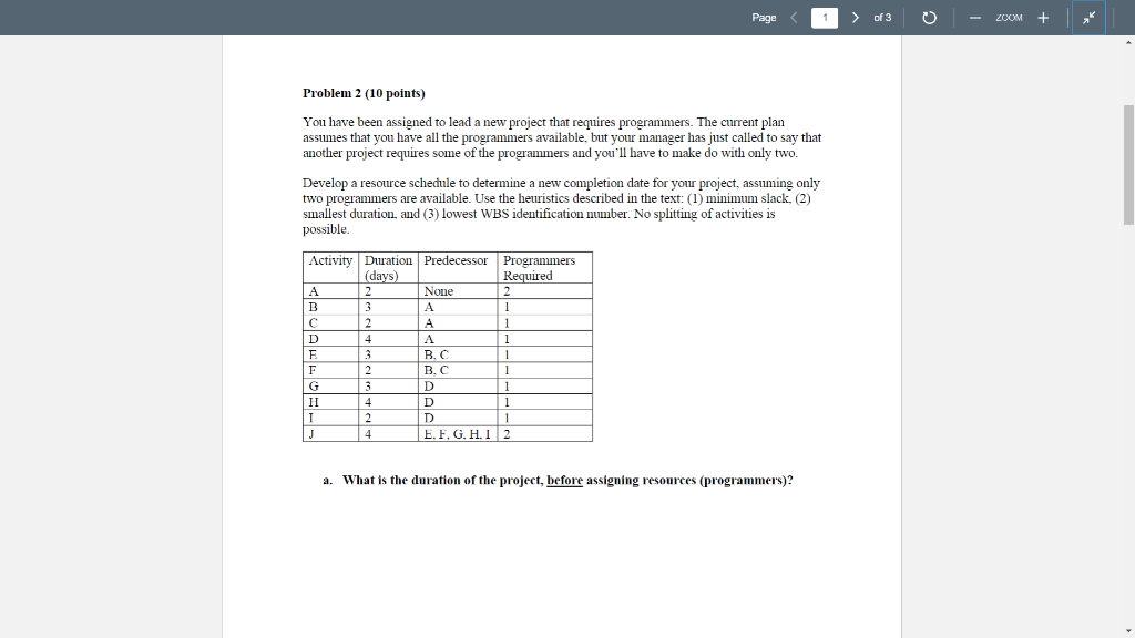 Solved Problem 2 (10 points) You have been assigned to lead | Chegg.com