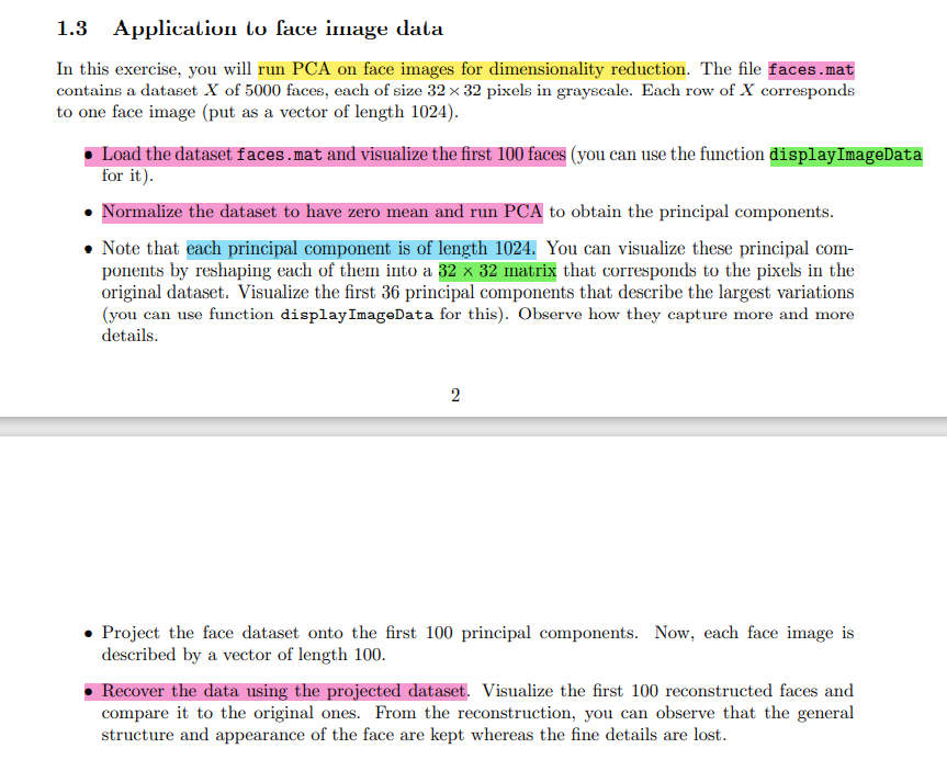 1.3 Application to face image data In this exercise, | Chegg.com