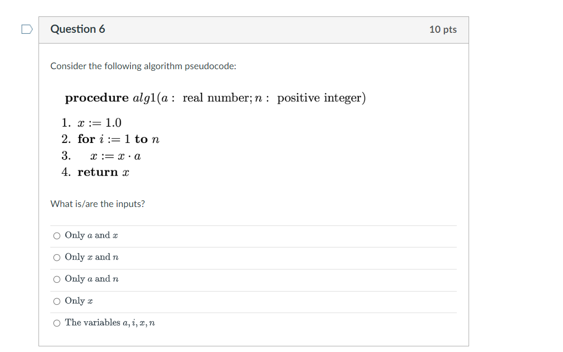 Solved Consider The Following Algorithm Pseudocode: | Chegg.com