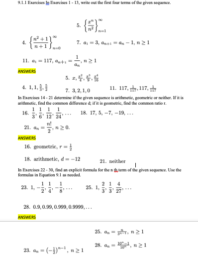 Solved 9.1.1 Exercises la Exercises 1 - 13, write out the | Chegg.com