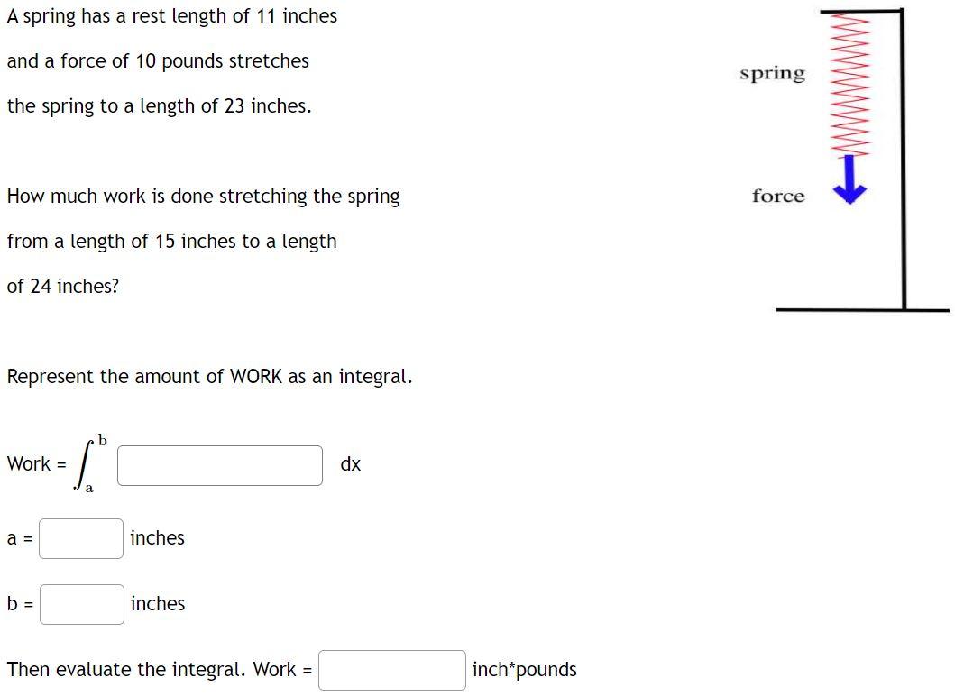 Solved A spring has a rest length of 9 inches and a force of | Chegg.com