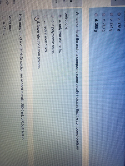 Solved An ate or ite at the end of a compound name usually