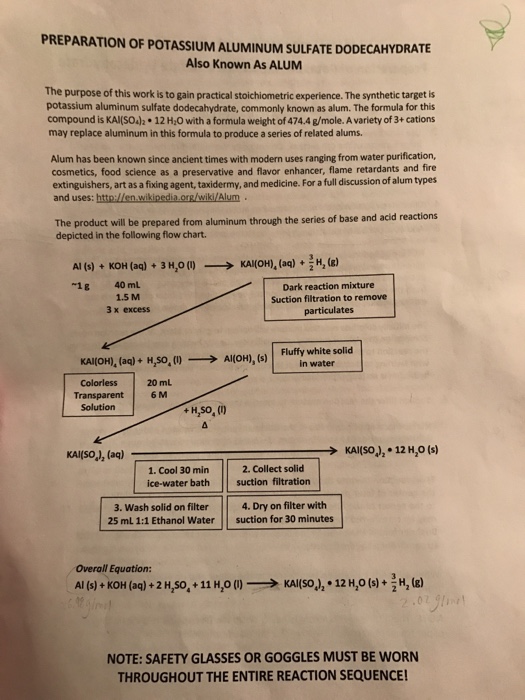 Solved PREPARATION OF POTASSIUM ALUMINUM SULFATE