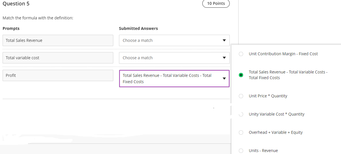 Solved Question 5 10 Points Match the formula with the | Chegg.com