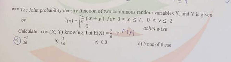 Solved *** The Joint probability density function of two | Chegg.com