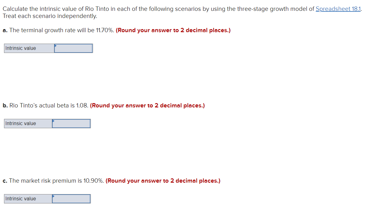 Solved Calculate The Intrinsic Value Of Rio Tinto In Each Of | Chegg.com