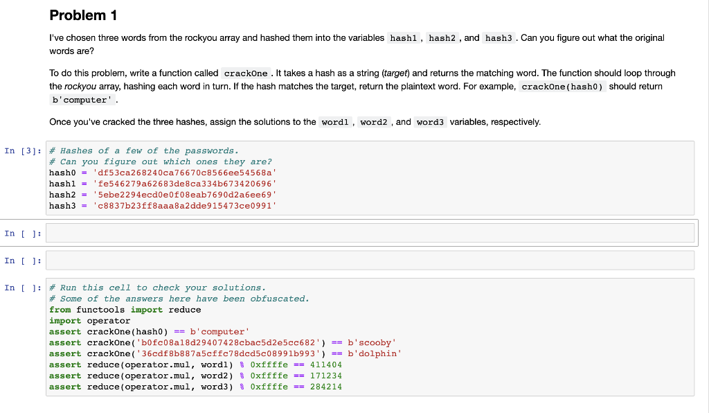 Solved Problem 1 I've chosen three words from the rockyou | Chegg.com