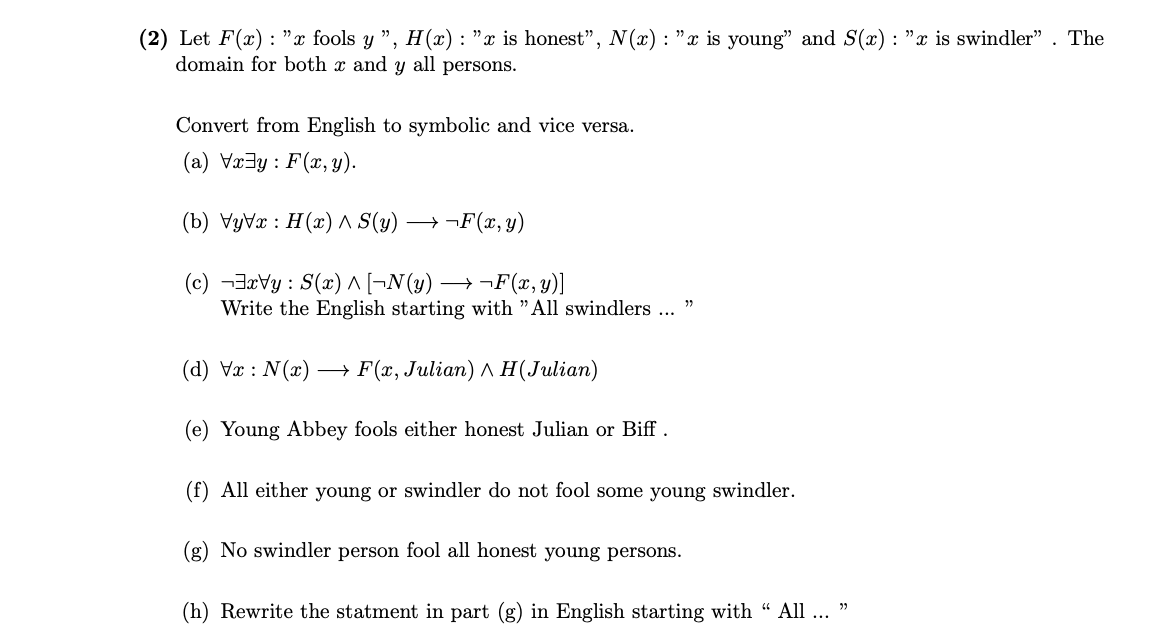 Solved 2 Let F X X Fools Y H L X Is Honest