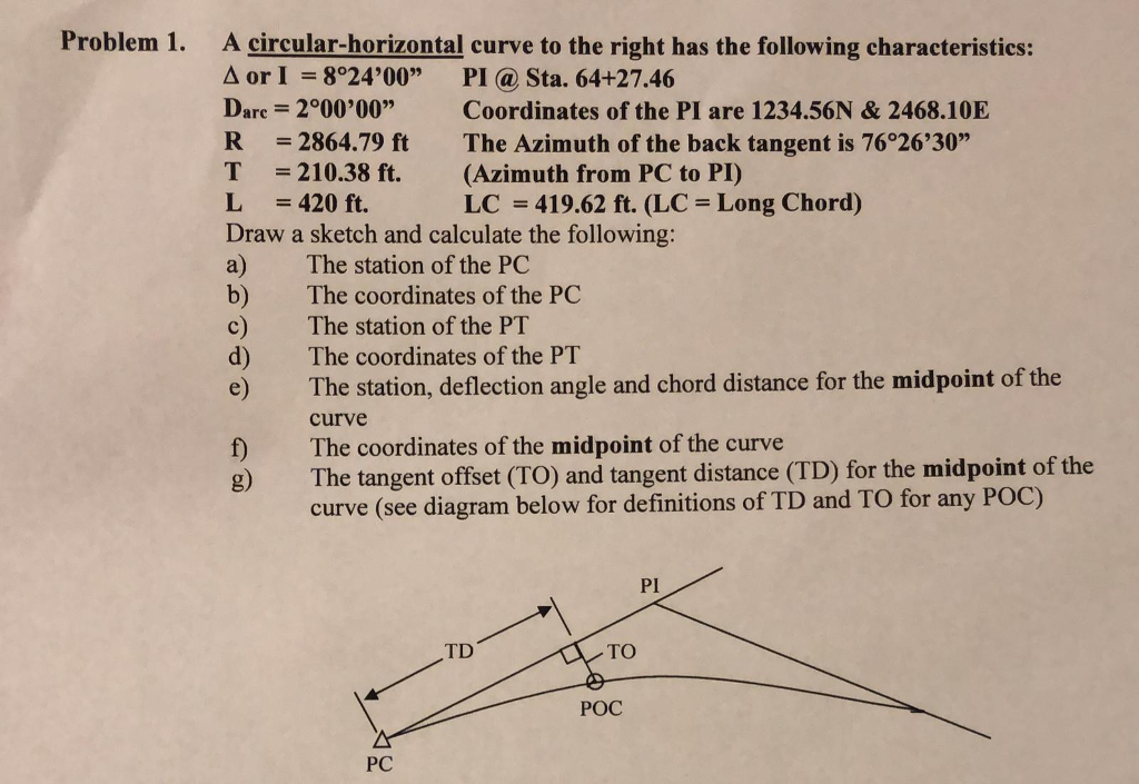 Solved Problem 1. A circular-horizontal curve to the right | Chegg.com