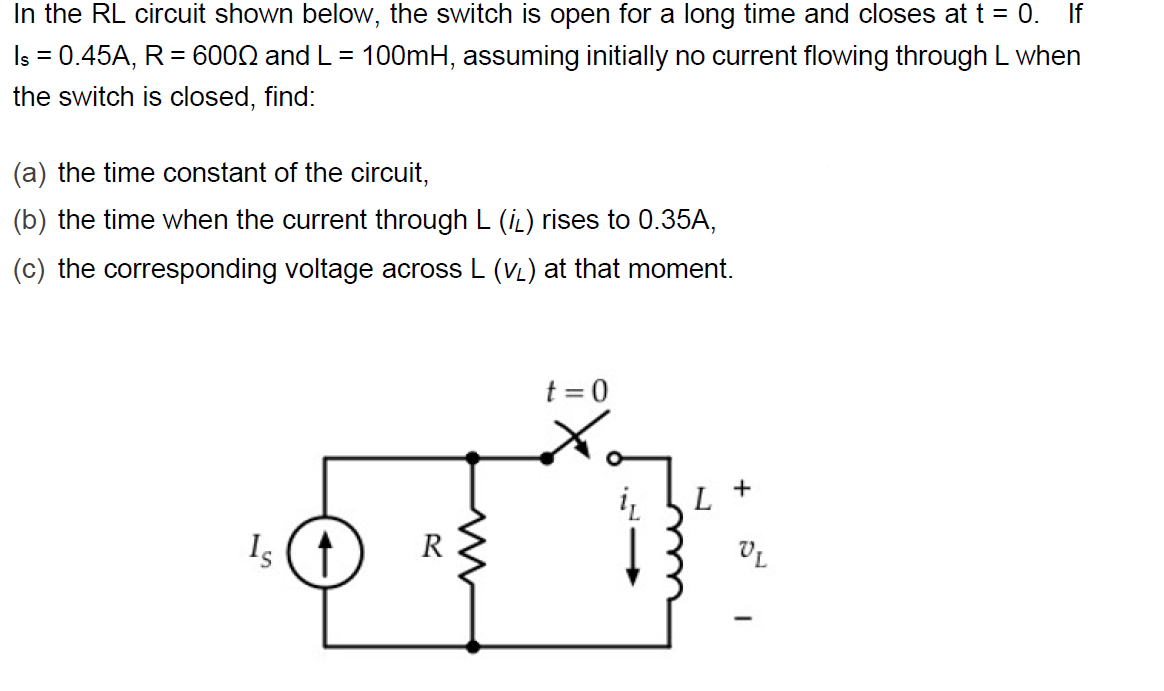 Solved In the RL circuit shown below, the switch is open for | Chegg.com