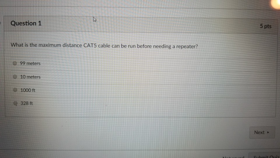 Solved Question 1 5 pts What is the maximum distance CAT5